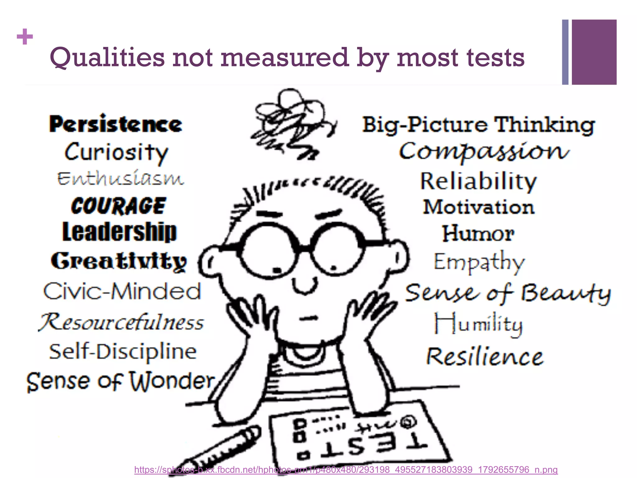 +

Qualities not measured by most tests

https://sphotos-b.xx.fbcdn.net/hphotos-prn1/p480x480/293198_495527183803939_1792655796_n.png

 