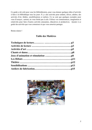Guide d animation pour bibliothecaires