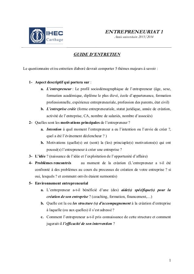 Guide d'entretien avec un entrepreneur exposés2 lfg2013
