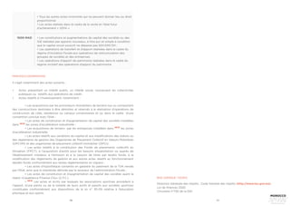 116 117
• Tous les autres actes innommés qui ne peuvent donner lieu au droit
proportionnel.
• Les actes réalisés dans le cadre de la vente en l’état futur
d’achèvement « VEFA »
• Les constitutions et augmentations de capital des sociétés ou des
GIE réalisées par apports nouveaux, à titre pur et simple à condition
que le capital social souscrit ne dépasse pas 500.000 DH ;
• Les opérations de transfert et d’apport réalisées dans le cadre du
régime d’incitation fiscale aux opérations de restructuration des
groupes de sociétés et des entreprises
• Les opérations d’apport de patrimoine réalisées dans le cadre du
régime incitatif des opérations d’apport du patrimoine
1000 MAD
PRINCIPALES ÉXONÉRATIONS
Il s’agit notamment des actes suivants :
•	 Actes présentant un intérêt public, un intérêt social, concernant les collectivités
publiques ou relatifs aux opérations de crédit ;
•	 Actes relatifs à l’investissement, notamment :
	 • Les acquisitions par les promoteurs immobiliers de terrains nus ou comportant
des constructions destinées à être démolies et réservés à la réalisation d’opérations de
construction de cités, résidences ou campus universitaires et ce, dans le cadre d’une
convention conclue avec l’Etat ;
	 • Les actes de constitution et d’augmentation de capital des sociétés installées
dans NEW
les zones d’accélération industrielle ;
	 • Les acquisitions de terrains par les entreprises installées dans NEW
les zones
d’accélération industrielle;
	 • Les actes relatifs aux variations du capital et aux modifications des statuts ou
des règlements de gestion des Organismes de Placement Collectif en Valeurs Mobilières
(OPCVM) et des organismes de placement collectif immobilier (OPCI);
	 • Les actes relatifs à la constitution des Fonds de placements collectifs en
titrisation (FPCT), à l’acquisition d’actifs pour les besoins d’exploitation ou auprès de
l’établissement initiateur, à l’émission et à la cession de titres par lesdits fonds, à la
modification des règlements de gestion et aux autres actes relatifs au fonctionnement
desdits fonds conformément aux textes réglementaires en vigueur ;
	 • Les actes d’hypothèque consentis en garantie du paiement de la TVA versée
par l’Etat, ainsi que la mainlevée délivrée par le receveur de l’administration fiscale ;
	 • Les actes de constitution et d’augmentation de capital des sociétés ayant le
statut «Casablanca Finance City» (C.F.C.).
	• NEW
Les actes et écrits par lesquels les associations sportives procèdent à
l’apport, d’une partie ou de la totalité de leurs actifs et passifs aux sociétés sportives
constituées conformément aux dispositions de la loi n° 30-09 relative à l’éducation
physique et aux sports.
BASE JURIDIQUE / SOURCE
Direction Générale des Impôts : Code Général des Impôts (http://www.tax.gov.ma)
Loi de finances 2020
Circulaire n°730 de la DGI
 