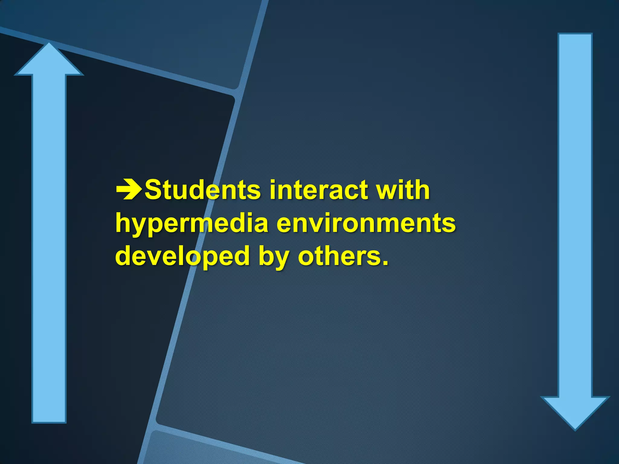 Students interact with
hypermedia environments
developed by others.
 