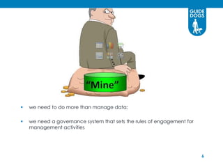    we need to do more than manage data;

   we need a governance system that sets the rules of engagement for
    management activities




                                                                        6
 