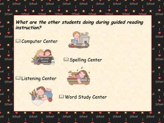 What are the other students doing during guided reading  instruction? Computer Center Spelling Center Listening Center Word Study Center 