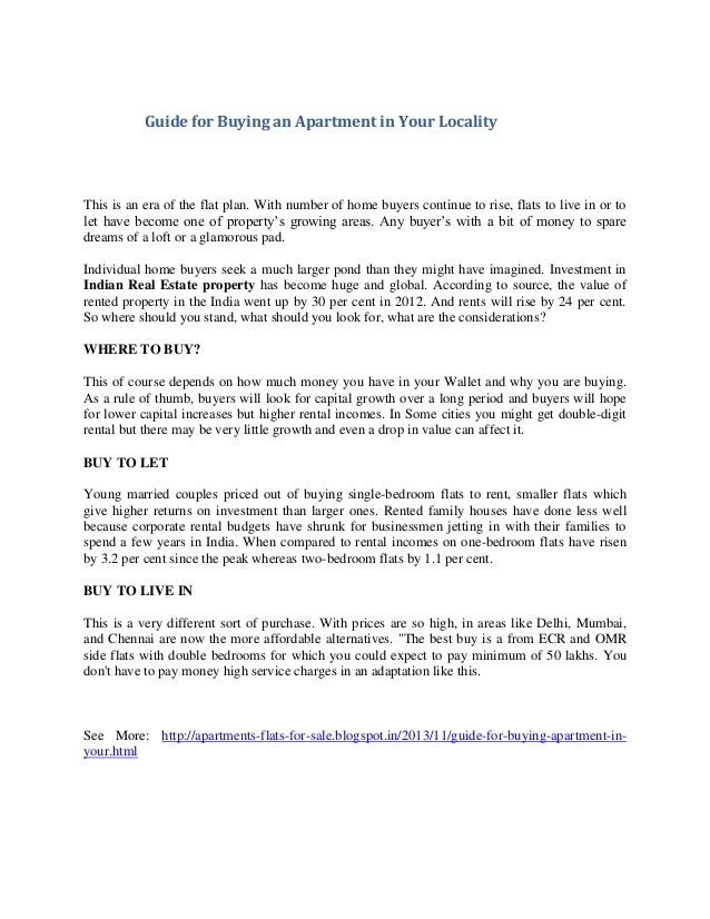 Guide for buying an apartment in your locality Guide for buying an apartment in your locality