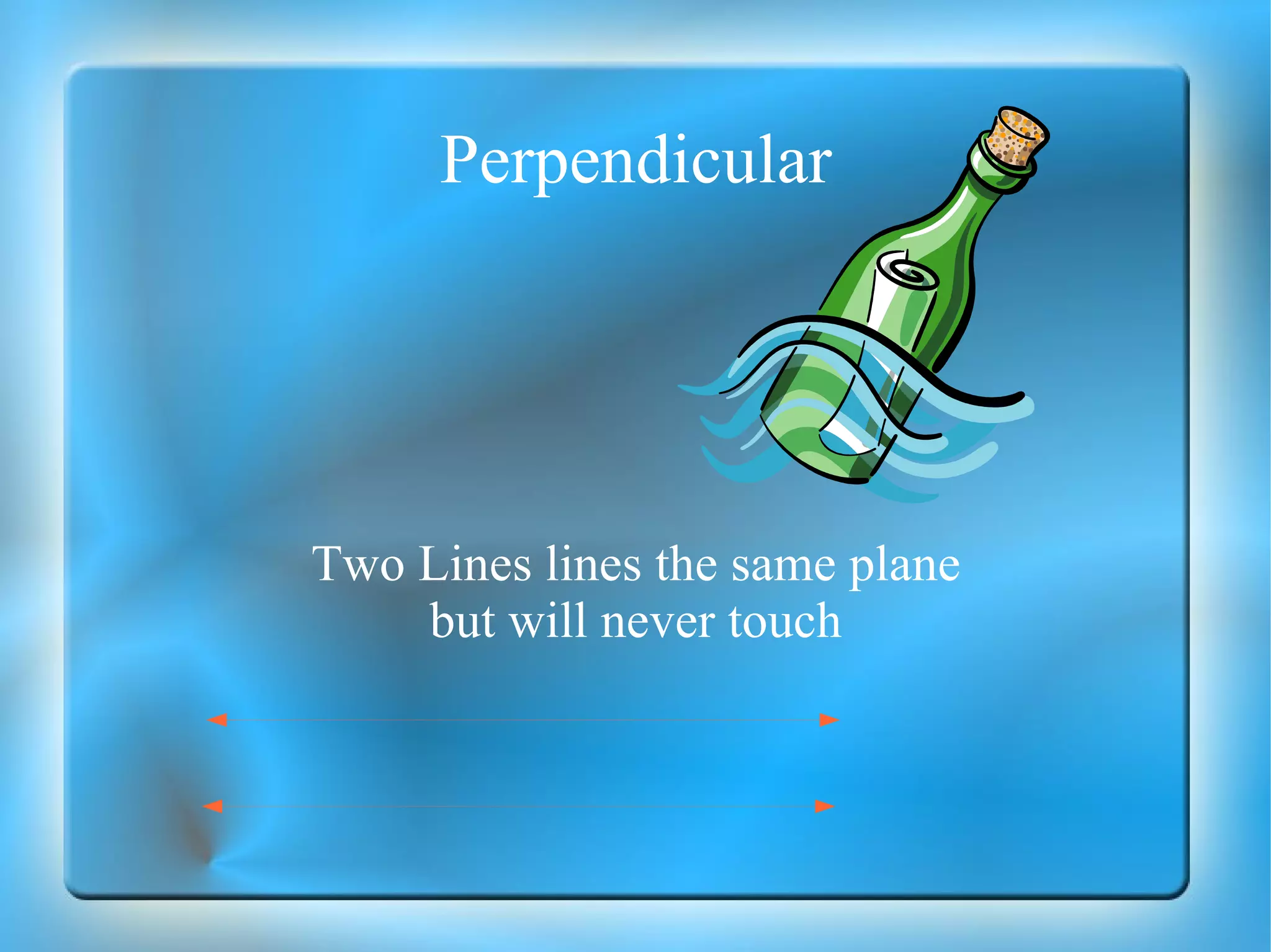 Perpendicular Two Lines lines the same plane but will never touch 