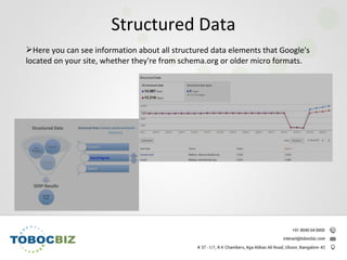 Here you can see information about all structured data elements that Google's
located on your site, whether they're from schema.org or older micro formats.
Structured Data
 