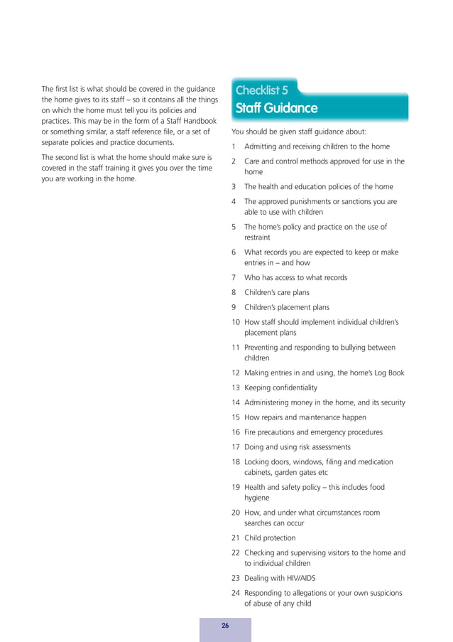Guide For Staff On Childrens Homes Regulations And Standards
