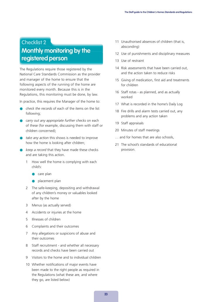 Guide For Staff On Childrens Homes Regulations And Standards
