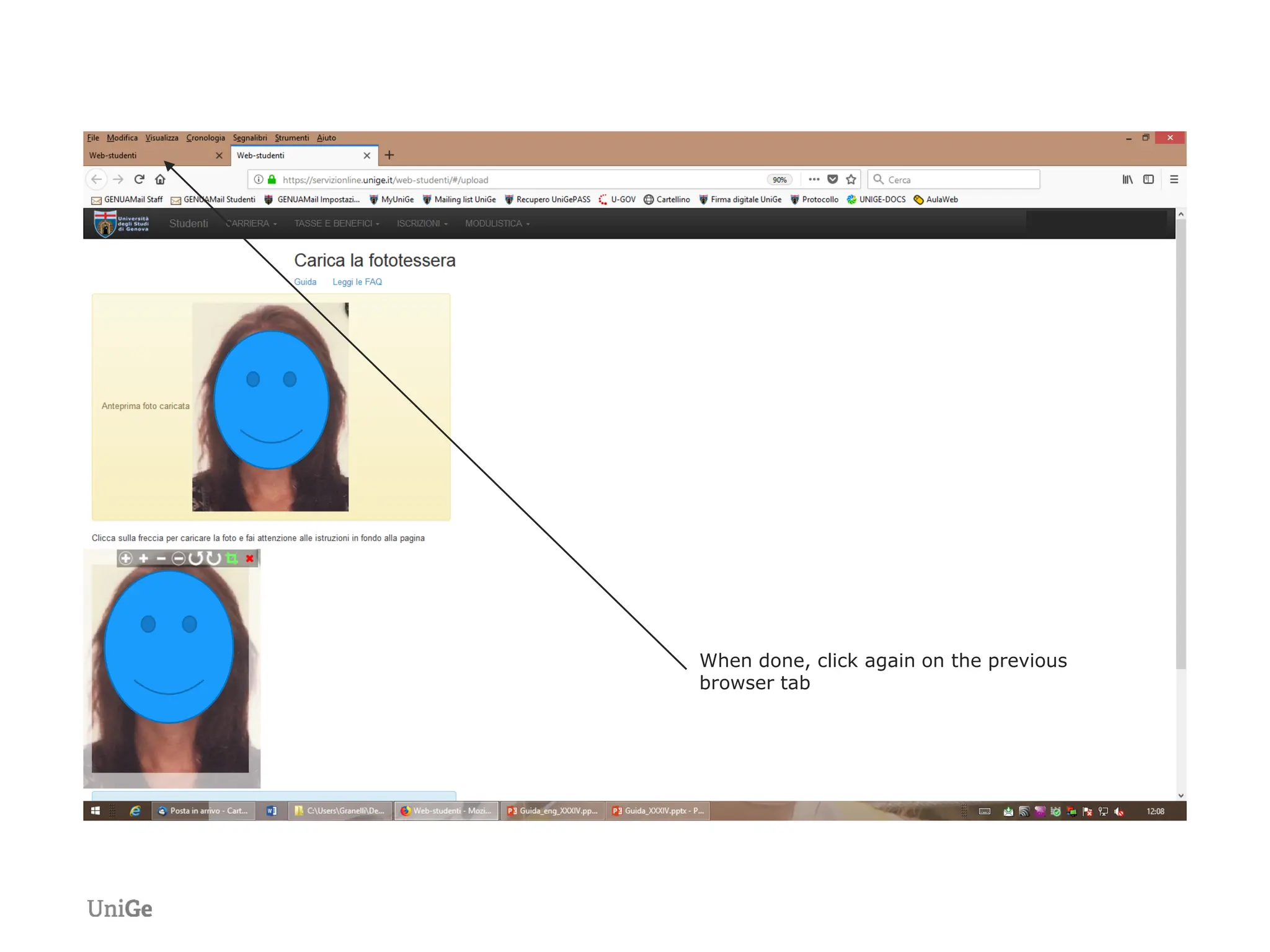 When done, click again on the previous
browser tab
 