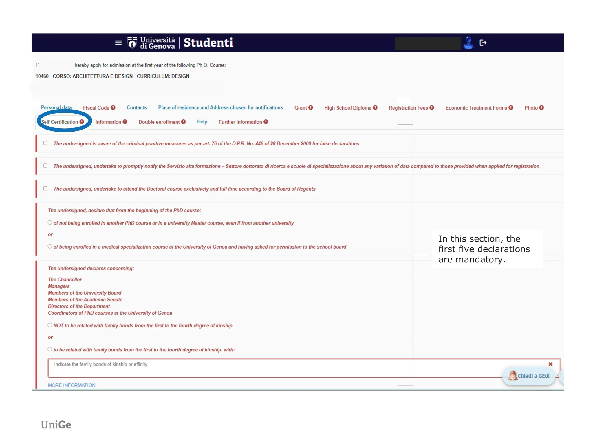 In this section, the
first five declarations
are mandatory.
 