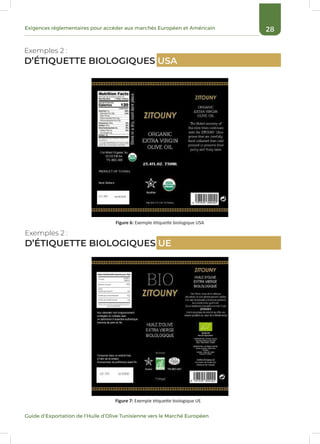 28Exigences réglementaires pour accéder aux marchés Européen et Américain
Guide d’Exportation de l’Huile d’Olive Tunisienne vers le Marché Européen
Exemples 2 :
D’ÉTIQUETTE BIOLOGIQUES USA
Figure 6: Exemple étiquette biologique USA
Figure 7: Exemple étiquette biologique UE
Exemples 2 :
D’ÉTIQUETTE BIOLOGIQUES UE
 