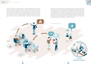 GUIDE DE L’INNOVATION CENTRÉE-USAGER 2 
Une fois les scénarios d’usage réalisés, deux temps principaux peuvent être iden-tifiés 
au cours de la phase de conception: ( 1 ) tester les scénarios d’usage envisa-gés 
; ( 2 ) sélectionner les scénarios qui feront l’objet d’une conception plus poussée 
sous la forme d’une maquette et/ou d’un premier prototype. Concernant le premier 
point, ce sont le plus souvent les concepteurs/designers eux-mêmes qui testent 
les artefacts qu’ils créent, en se faisant tantôt « concepteurs-usagers » tantôt « usa-gers- 
concepteurs » ( Flichy, 2008 ). Toutefois, pour éviter que les concepteurs 
pêchent par ethnocentrisme en confondant leur propre point de vue avec celui 
des usagers ciblés, il est préférable d’inviter également de véritables utilisateurs, 
recrutés idéalement sur la base des profils identifiés dans la phase précédente, dans 
une démarche de « co-conception » ( ou co-design ), afin qu’ils évaluent, critiquent et 
amendent les scénarios d’usage lors de séances de focus-groups, par exemple. Ainsi, 
et c’est le second point, les remarques formulées permettront de tester l’accepta-bilité 
des scénarios et de sélectionner les hypothèses à retenir pour la conception 
des maquettes, puis, le cas échéant, du premier prototype. 
› ›Développement agile 
26 27 
LIVRABLE 
Maquettes / prototypes 
 