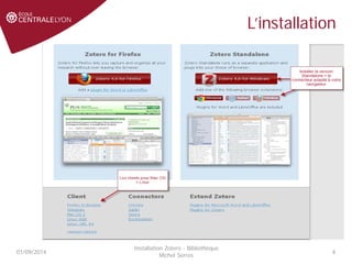 L’installation
01/09/2014
Installation Zotero - Bibliothèque
Michel Serres
4
 