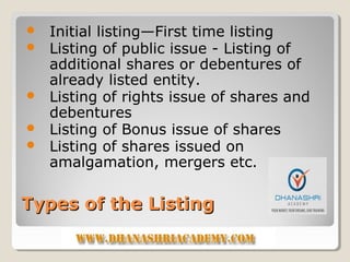 Listing Types Guideline about Indian Stock Market | PPT
