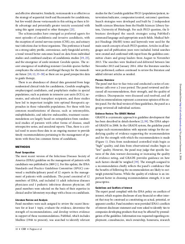 Guideline candidiasis 2016 idsa