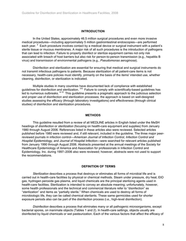 Guideline for disinfection and sterilization in healthcare facilities