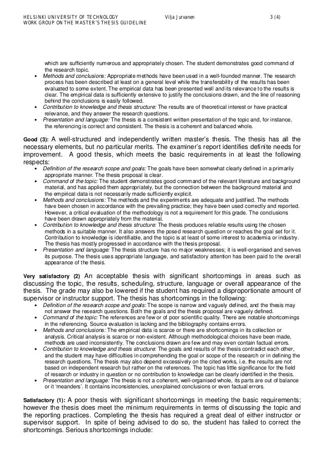 Evaluation matrix for masters thesis