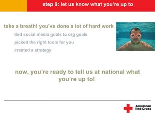 step 9: let us know what you’re up to



take a breath! you’ve done a lot of hard work
    tied social media goals to org ...