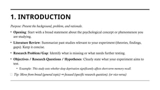 Experimental Rationale Example Guidelines-in-IMRaD-Format. Experimental Psychology | PPTX