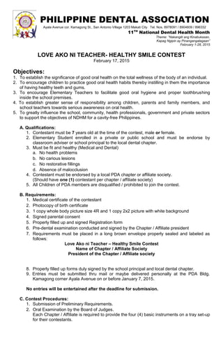 PHILIPPINE DENTAL ASSOCIATION 
Ayala Avenue cor. Kamagong St., San Antonio Village 1203 Makati City Tel. Nos. 8978091 / 89...