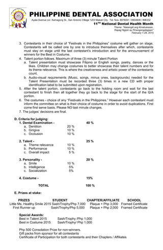 PHILIPPINE DENTAL ASSOCIATION 
Ayala Avenue cor. Kamagong St., San Antonio Village 1203 Makati City Tel. Nos. 8978091 / 89...