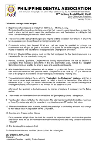 PHILIPPINE DENTAL ASSOCIATION 
Ayala Avenue cor. Kamagong St., San Antonio Village 1203 Makati City Tel. Nos. 8978091 / 89...