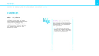 TOM DE VOZ
15
NOSSO TOM DE VOZ SOBRE O QUE FALAMOS COMO FALAMOS E ESCREVEMOS COMO NÃO FALAMOS EXEMPLOS
EXEMPLOS
POST FACEBOOK
Linguagem informal (“pra”, “vc”) e sem
rodeios, que demonstra empatia. Mostramos
confiança de que o problema será
resolvido com a afirmação “a gente vai
resolver o problema”, cuidado e agilidade
com “acabamos de mandar um inbox” e
simpatia com o emoji.
Sidnei Rosa: Estou aqui sem internet
ligo e as atendente tudo mal educada.
Nao contrate serviço desta operadora na
nhora de vender é uma coisa depois ti
trata como imbecis.
Oi: Oi, Sidnei, vamos resolver seu
problema, ok? Acabamos de mandar
um inbox pra vc, dá uma olhada. De lá
continuamos o atendimento. ;)
 
