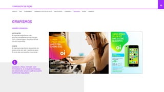 VERSÃO EXPANDIDA
GRAFISMOS
66
COMPOSIÇÃO DE PEÇAS
MÓDULO GRID ALINHAMENTO TAMANHOS E ESTILOS DE TEXTO PRECIFICAÇÃO LOGOMARCA GRAFISMOS ÍCONES FORMATOS
INTERAÇÃO
A logomarca/grafismo não
precisa necessariamente interagir
com o personagem da peça na sua
versão expandida.
CORTE
A logomarca/grafismo expandido só
pode cortar em até 2 lados da peça.
O corte das outra bolha é opcional.
QUANDO A PEÇA ESTIVER COM
FOTOGRAFIA,A VERSÃO EXPANDIDA
DO GRAFISMO DEVE FICAR NO CANTO
SUPERIOR ESQUERDO
#ESACCUSAMUS
ACESSE OI.COM.BR
Preencha o formulário e receba a conﬁrmação
da sua inscrição por email
LOREM IPSUM DOLOR SIT AMET, TE QUO LUCILIUS.
São mais de XX canaus, sendo XX em HD, e internet 24 horas
pra dentro e fora de casa. Vai ser difícil encontrar um pacote
melhor que esse, viu? Aproveite. oi.com.br
LOREM
IPSUM DOLOR
AMET PEQ
CHORO ESE.
 