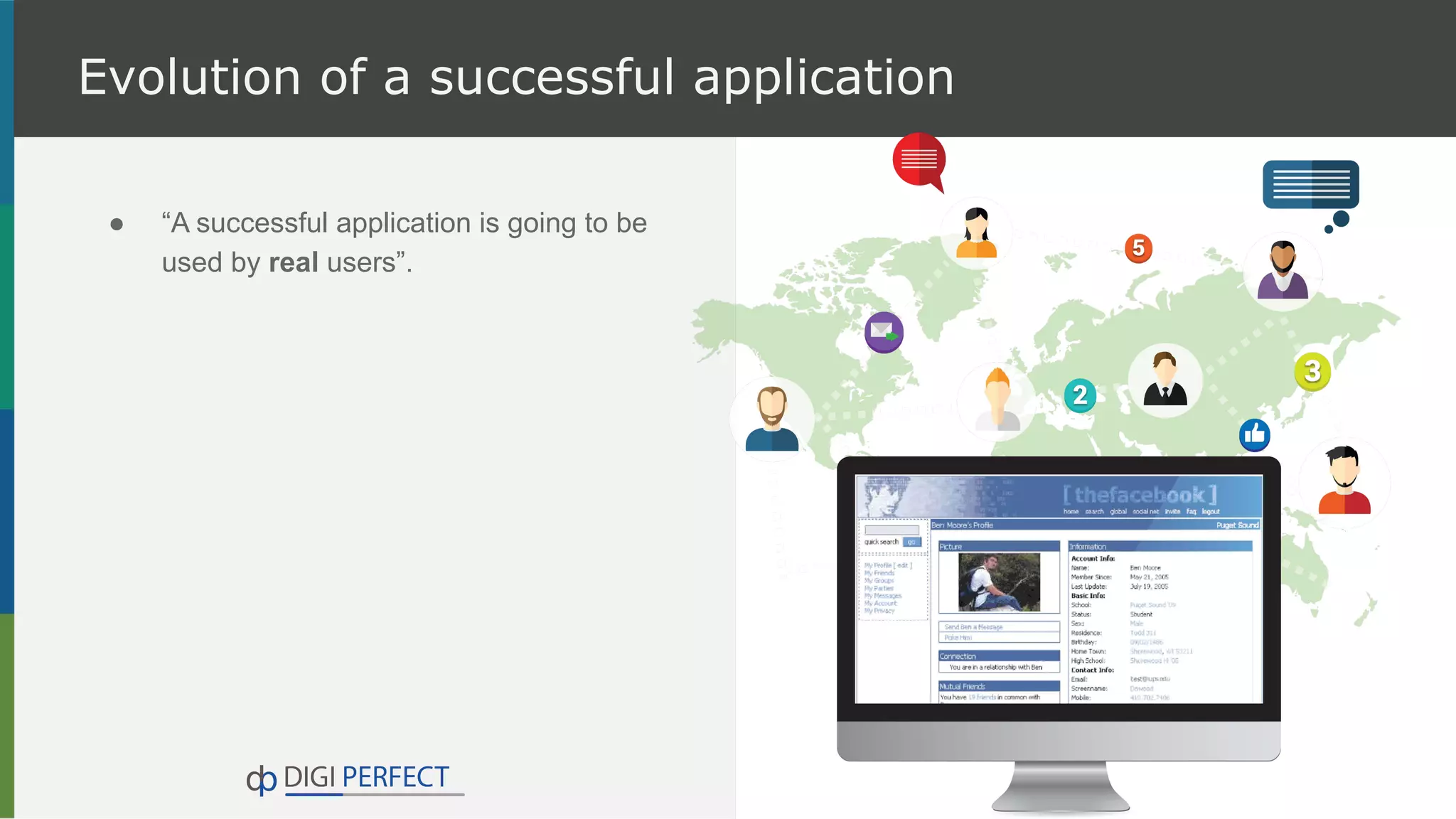 Evolution of a successful application
● “A successful application is going to be
used by real users”.
 