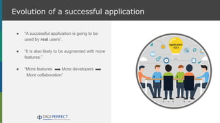 Evolution of a successful application
● “A successful application is going to be
used by real users”.
● “It is also likely to be augmented with more
features.”
● “More features More developers
More collaboration”
 