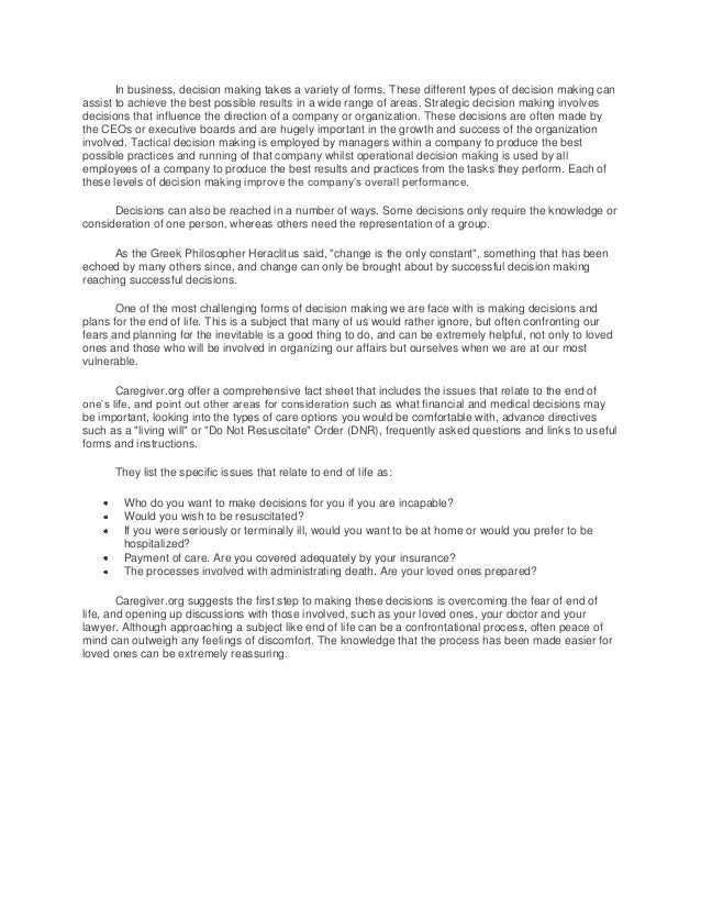 Guidelines and steps to assist in the decision making process