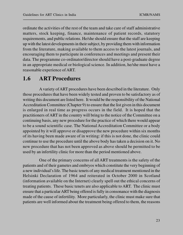 Guidelines For Art Clinics In India