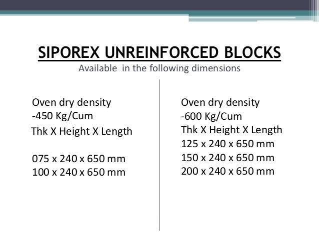 Siporex dimension