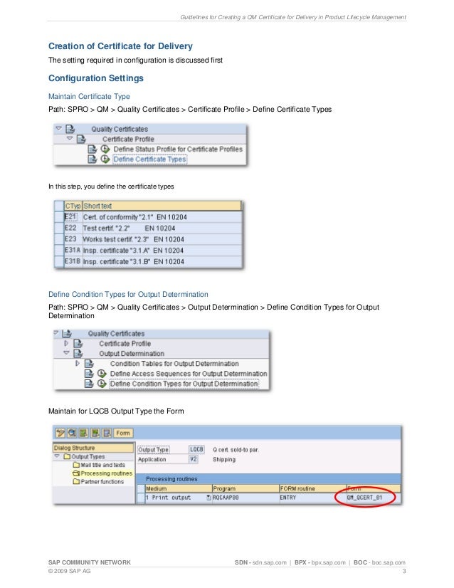 Guidelines for creating a qm certificate for delivery in product life…