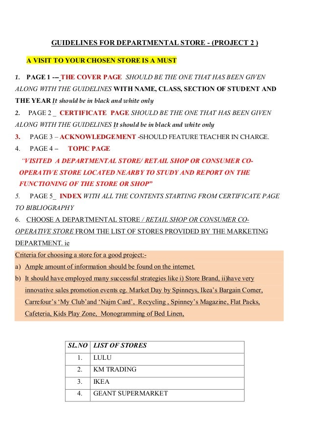 class 12 marketing 783 department store project guidelines cbse