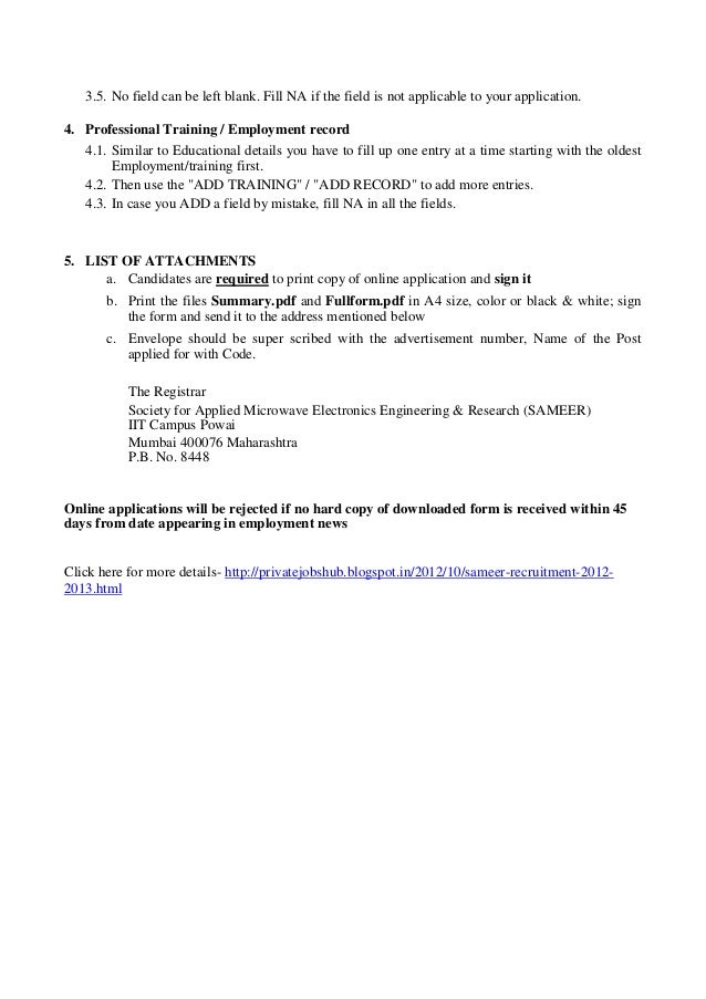 guidelines for filling application