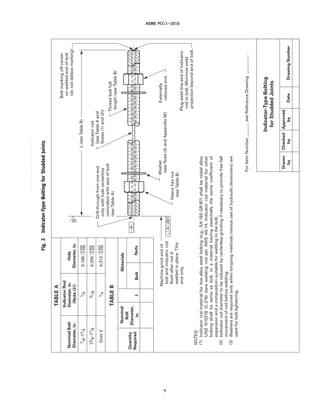 ｗｗｗ．ｂｚｆｘｗ．ｃｏｍ
ASME PCC-1–2010
Fig.
2
Indicator-Type
Bolting
for
Studded
Joints
Indicator-Type
Bolting
for
Studded
Joints
Washer
[see
Note
(3)
and
Appendix
M]
Externally
relieved
end
Plug
weld
this
end
of
indicator
rod
to
bolt.
Minimize
weld
projection
beyond
end
of
bolt.
Heavy
hex
nut
(see
Table
B)
Indicator
rod
material
for
low-alloy
steel
bolting
(e.g.,
SA-193
GR-B7)
shall
be
nickel
alloy
UNS
N10276
(C-276)
bare
welding
rod
per
AWS
A5.14.
Indicator
rod
material
for
other
bolting
shall
be
same
as
bolt,
or
a
material
having
essentially
the
same
coefficient
of
expansion
and
a
composition
suitable
for
welding
to
the
bolt.
Indicator
rod
diameter
to
be
reduced
by
centerless
grinding
if
necessary
to
provide
free-fall
movement
of
rod
before
welding.
Washers
are
required
only
when
torquing
methods
(versus
use
of
hydraulic
tensioners)
are
used
for
bolt
tightening.
NOTES:
(1)
(2)
(3)
Drawn
by
Checked
by
Approved
by
Date
Drawing
Number
For
Item
Number
,
see
Reference
Drawing
.
Machine
grind
end
of
bolt
and
indicator
rod
flush
after
rod
is
welded
in
place.
This
end
only.
A
–A–
.001
Drill
through
from
one
end
only
with
hole
centerline
coincident
with
axis
of
bolt
(see
Table
A)
32
Indicator
rod
[see
Table
A
and
Notes
(1)
and
(2)]
Thread
bolt
full
length
(see
Table
B)
Bolt
marking
off
center
on
welded
end
of
bolt
(do
not
deface
marking)
L
(see
Table
B)
Nominal
Bolt
Diameter,
in.
Quantity
Required
Materials
Bolt
Nuts
L
Nominal
Bolt
Diameter,
in.
7
/
8
–1
1
/
4
1
3
/
8
–1
7
/
8
Over
2
0.313
0.002
0.000
0.250
0.002
0.000
0.188
0.002
0.000
1
/
8
3
/
16
1
/
4
TABLE
A
TABLE
B
Indicator
Rod
Diameter,
in.
[Note
(2)]
Hole
Diameter,
in.
9
--``,``,``,```,`,``,,,`,,,````,,-`-`,,`,,`,`,,`---
 