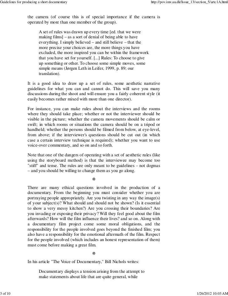 Guidelines for producing a short documentary
