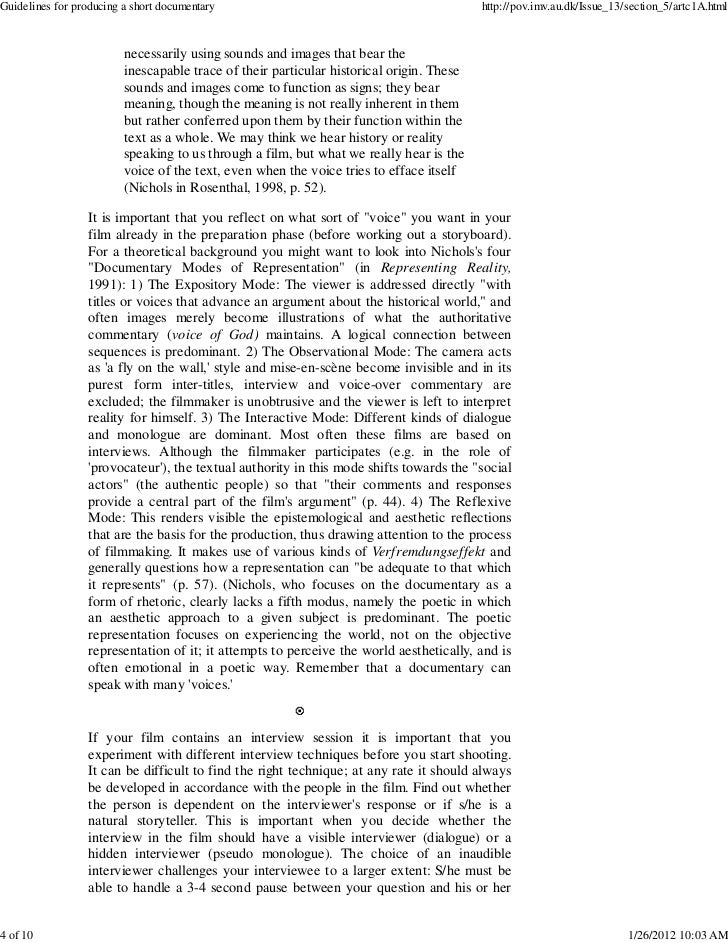 Guidelines for producing a short documentary