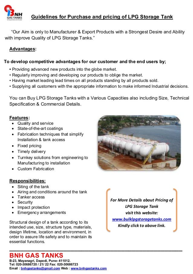 Guidelines for purchase and pricing of lpg storage tank