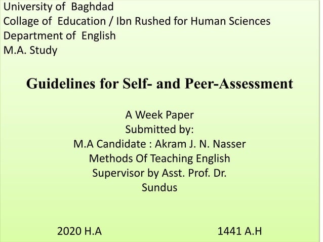 Guidelines for self and peer-assessment | PPTX