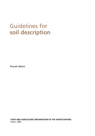 Guidelines for
soil description
Fourth edition
FOOD AND AGRICULTURE ORGANIZATION OF THE UNITED NATIONS
Rome, 2006
 