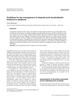 Guidelines for the management of relapsed acute lymphoblastic | PDF