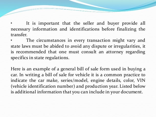 guidelines in drafting a general bill of sale form