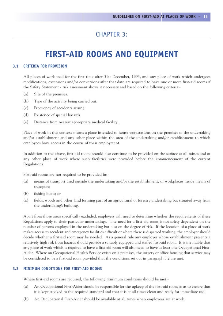 Guidelines on first aid at places of work