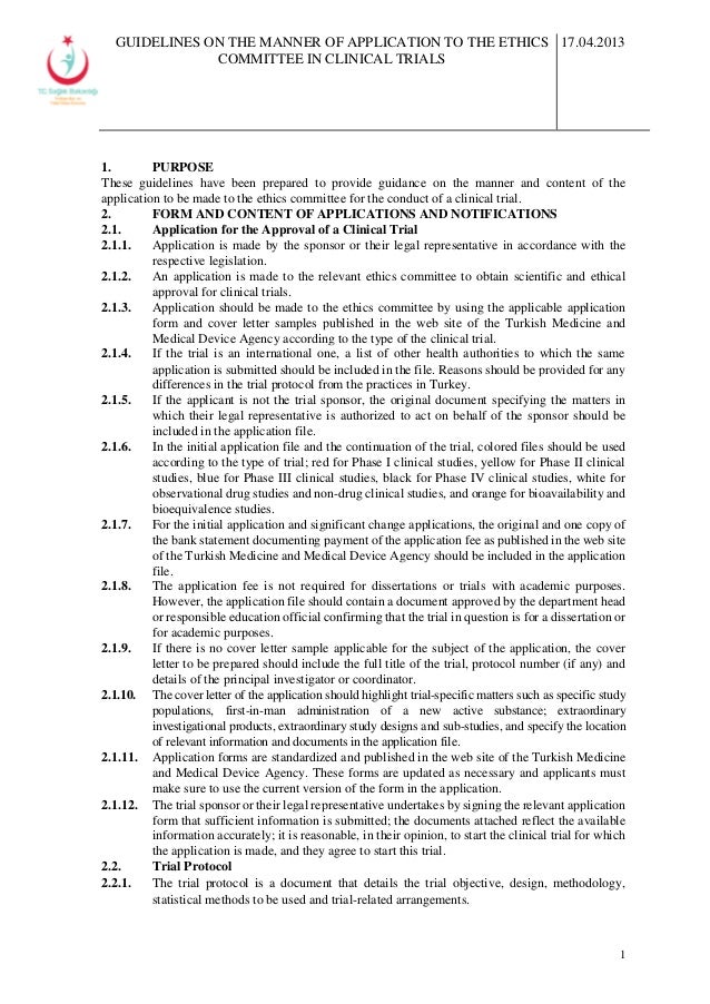 guidelines on the manner of application to the ethics committee in cl turkish cover letters