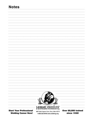Notes




Start Your Professional   400 Trade Square East, Troy, Ohio 45373
                                                                    Over 80,000 trained
  Welding Career Now!      1-800-332-9448 www.welding.org              since 1930!
 