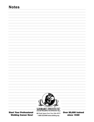 Notes
Over 80,000 trained
since 1930!
400 Trade Square East, Troy, Ohio 45373
1-800-332-9448 www.welding.org
Start Your Professional
Welding Career Now!
 