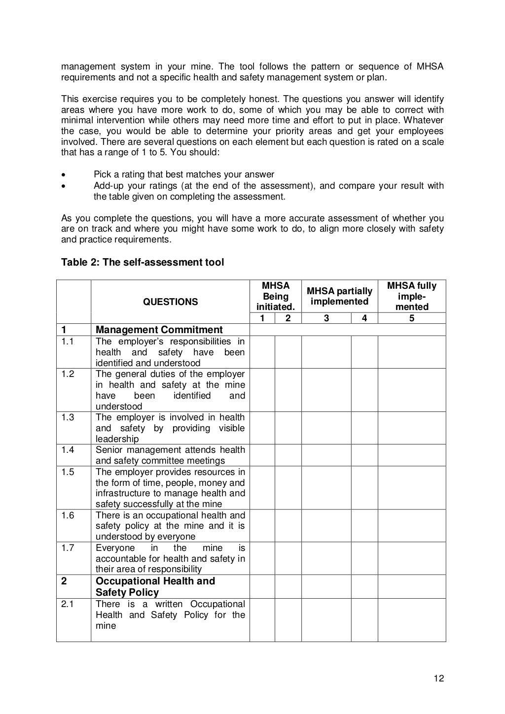 South Africa Guidelines mine health and safety
