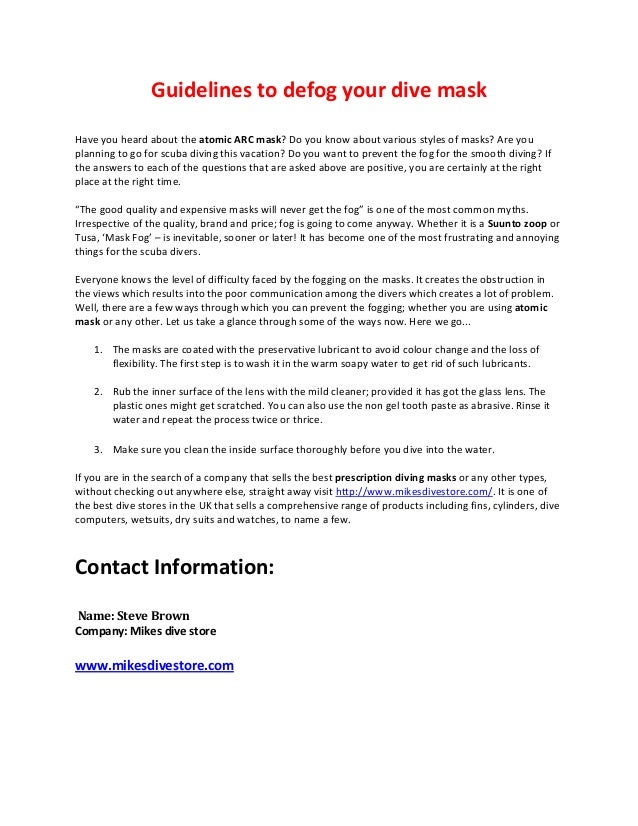 Guidelines to defog your dive mask